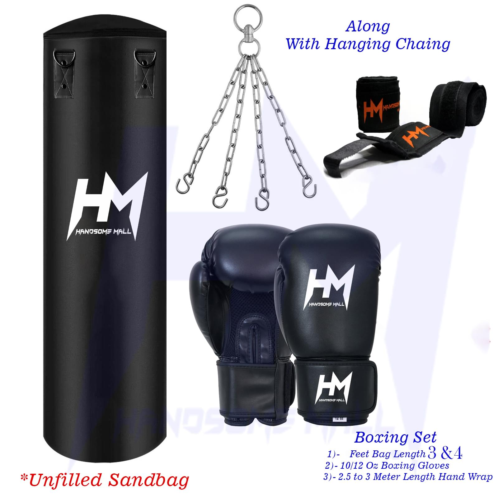 Boxing Bag with chain Boxing Gloves and Hand bandages