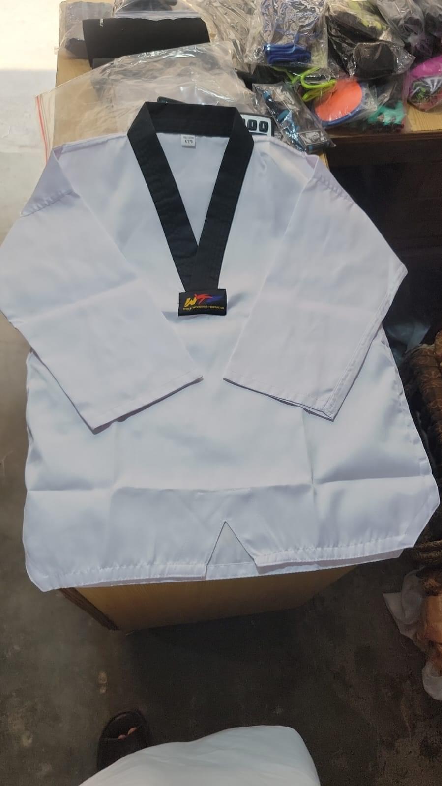 Premium White Taekwondo Dobok Set - Traditional V-Neck with Red/Black Striped Collar - Image 8