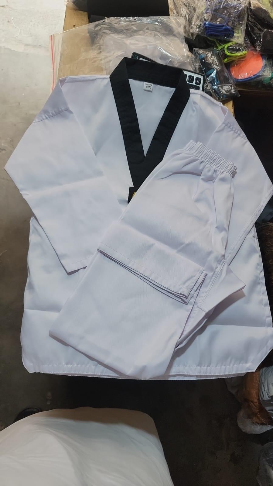 Premium White Taekwondo Dobok Set - Traditional V-Neck with Red/Black Striped Collar - Image 7